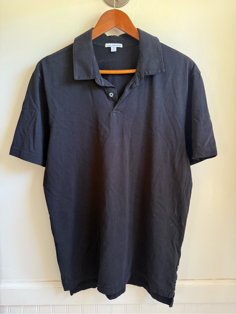 James Perse Classic Black Polo Shirt Large 3